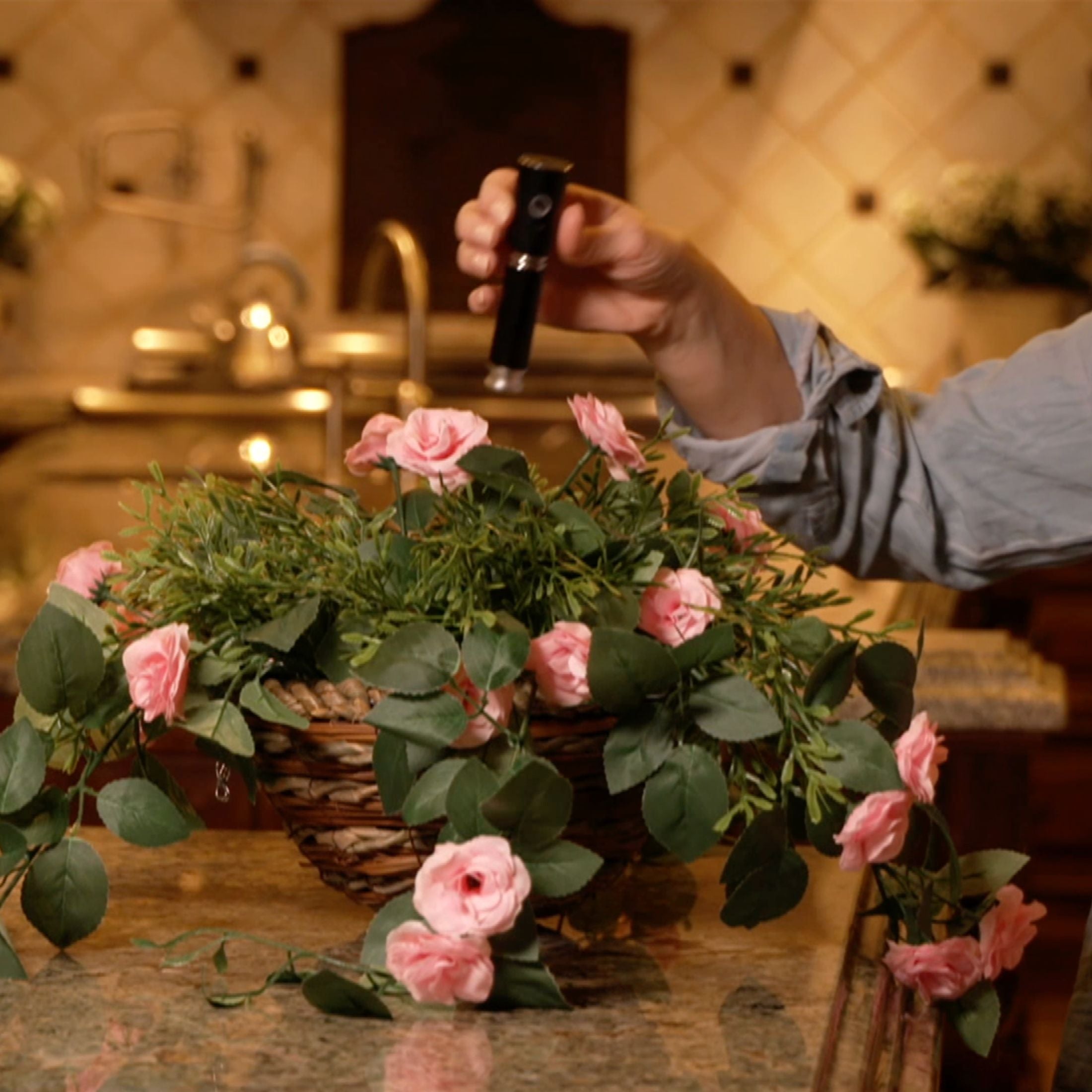 16" Scented Diffusing Faux Floral Hanging Basket