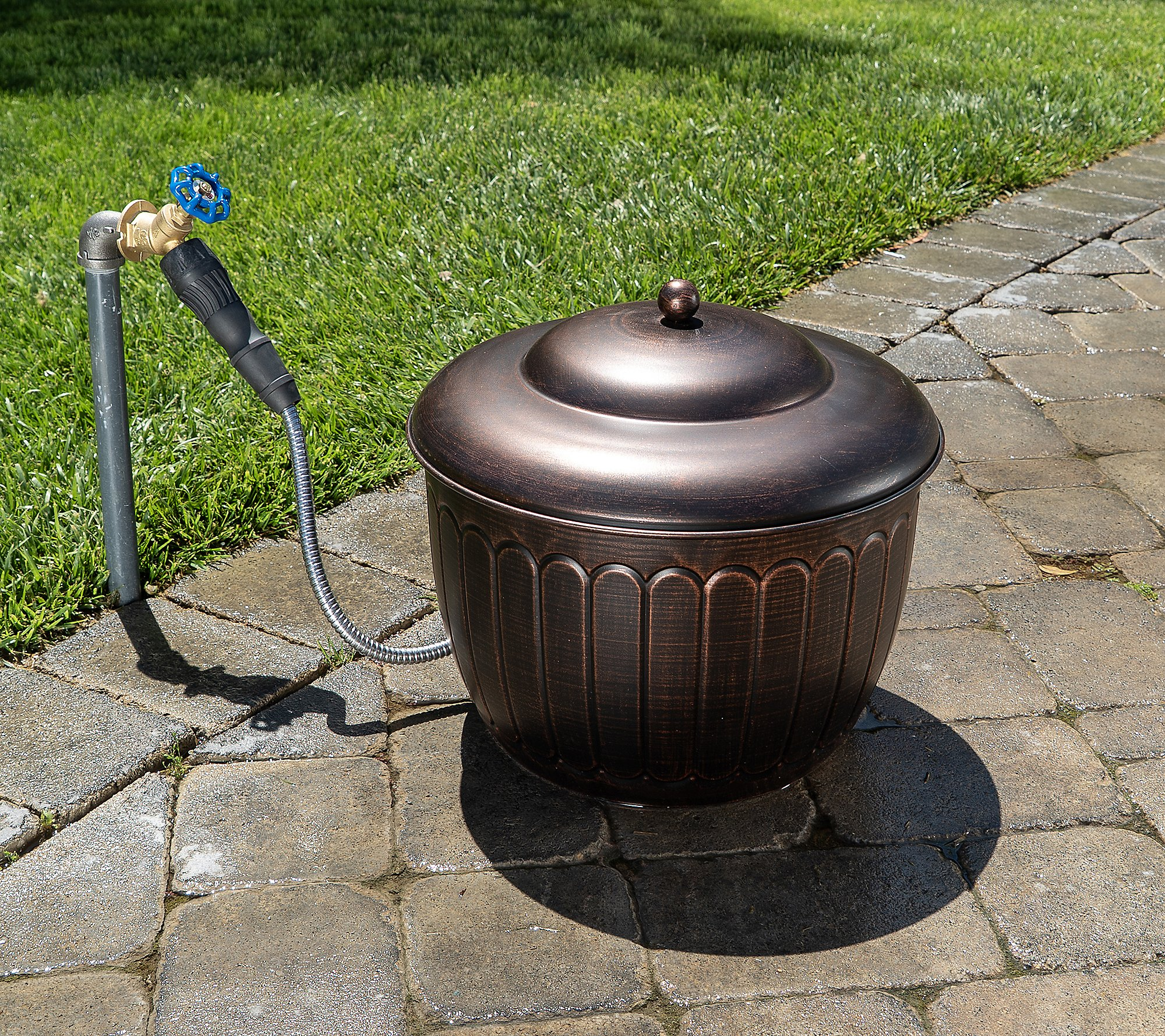 Bernini Metal Hose Storage Pot with Lid and Drainage Hole